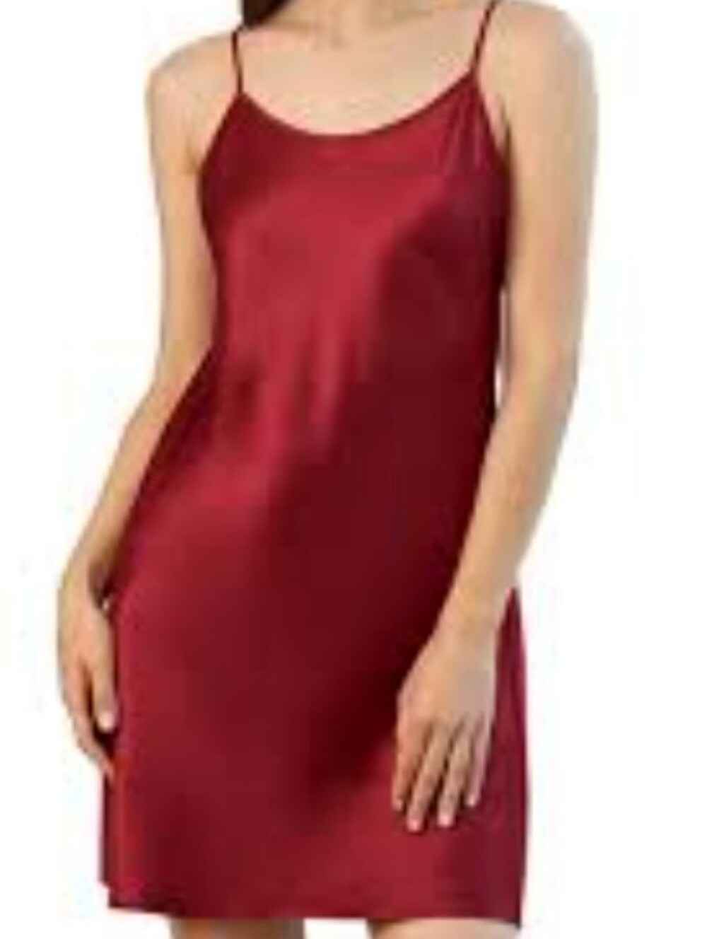 Satin Spaghetti-Strap Chemise in Burgundy